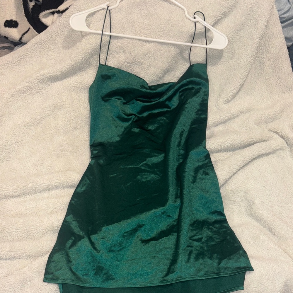 Elegant Emerald Green Satin Slip Dress with Cowl neck